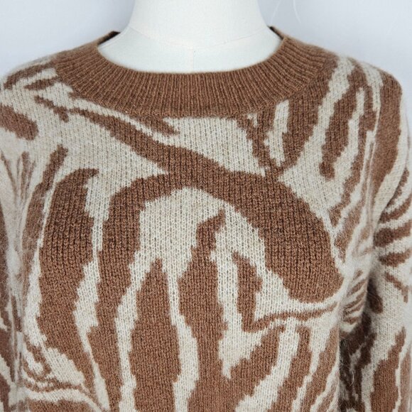 Just Female Sweater Medium Jungle Knit Wool Mohair Animal Print Brown/White - Picture 6 of 12